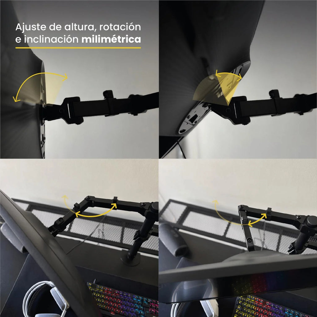 Soporte Brazo Doble Monitor Notebook Escritorio Negro LEVO