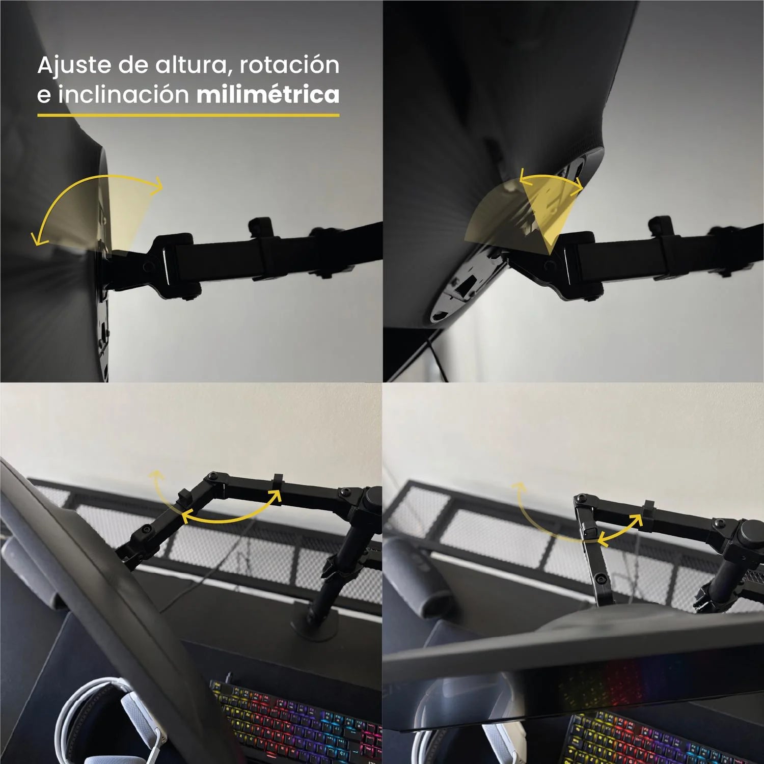 Soporte Brazo Doble Monitor Notebook Escritorio Negro LEVO