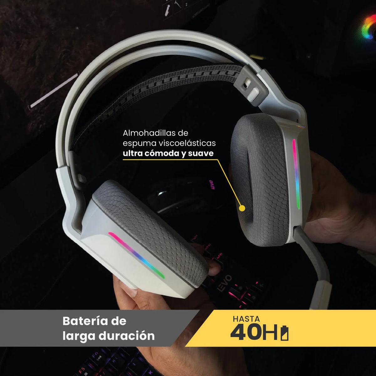 Audífono Gamer Inalámbrico Zenit Elite Bluetooth Rgb Bl Levo