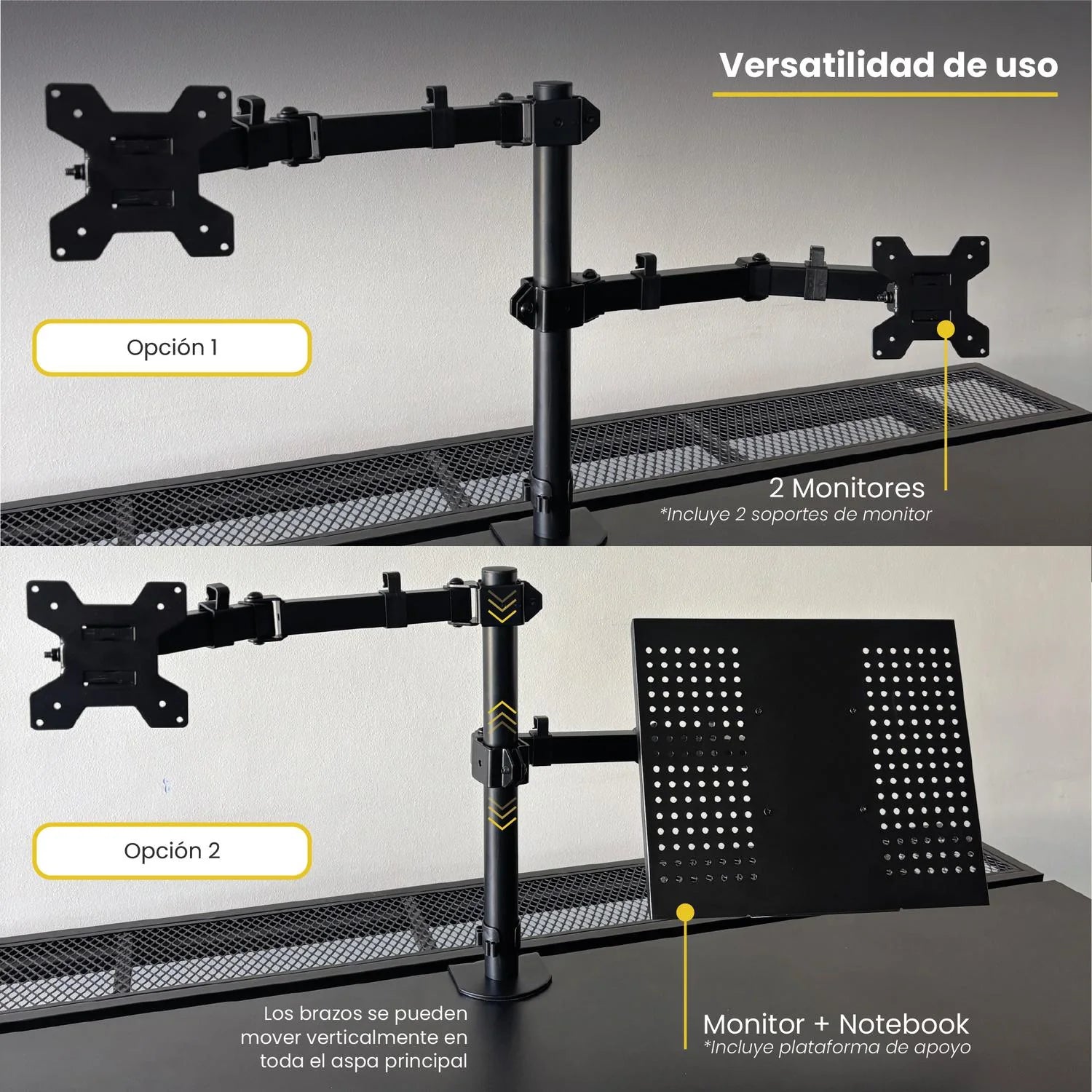 Soporte Brazo Doble Monitor Notebook Escritorio Negro LEVO