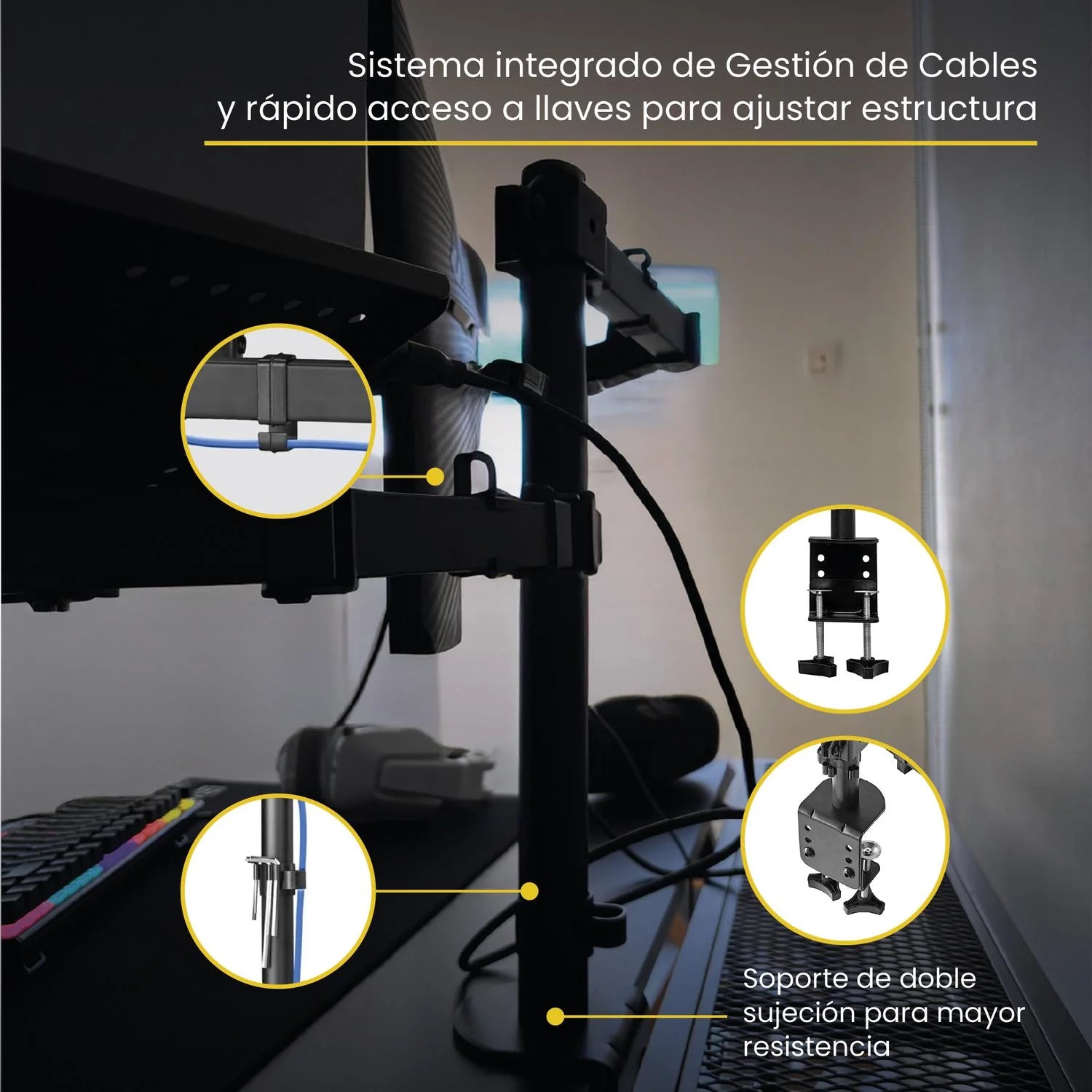 Soporte Brazo Doble Monitor Notebook Escritorio Negro LEVO