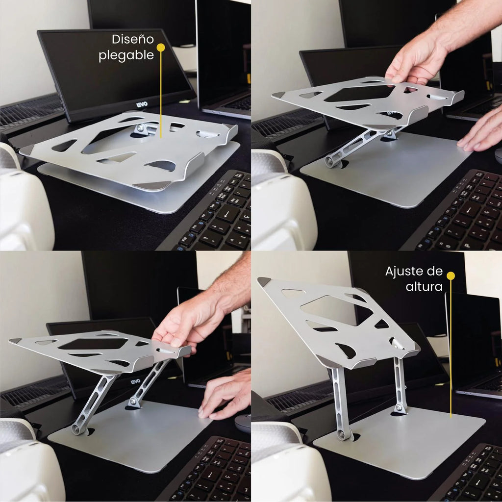 Soporte Base Alzador Notebook Plegable Ajustable Gris LEVO