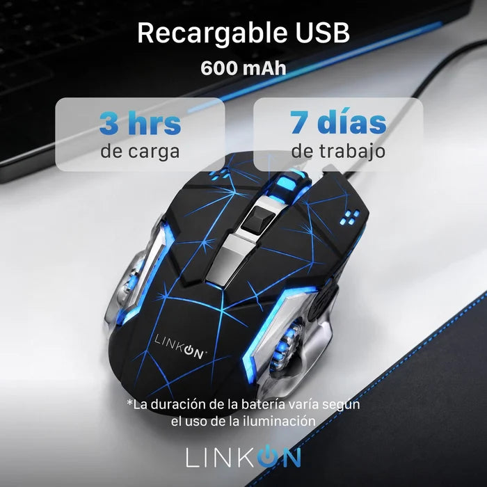 Kit Set Gamer Teclado Led + Mouse Inalambrico Usb Recargable