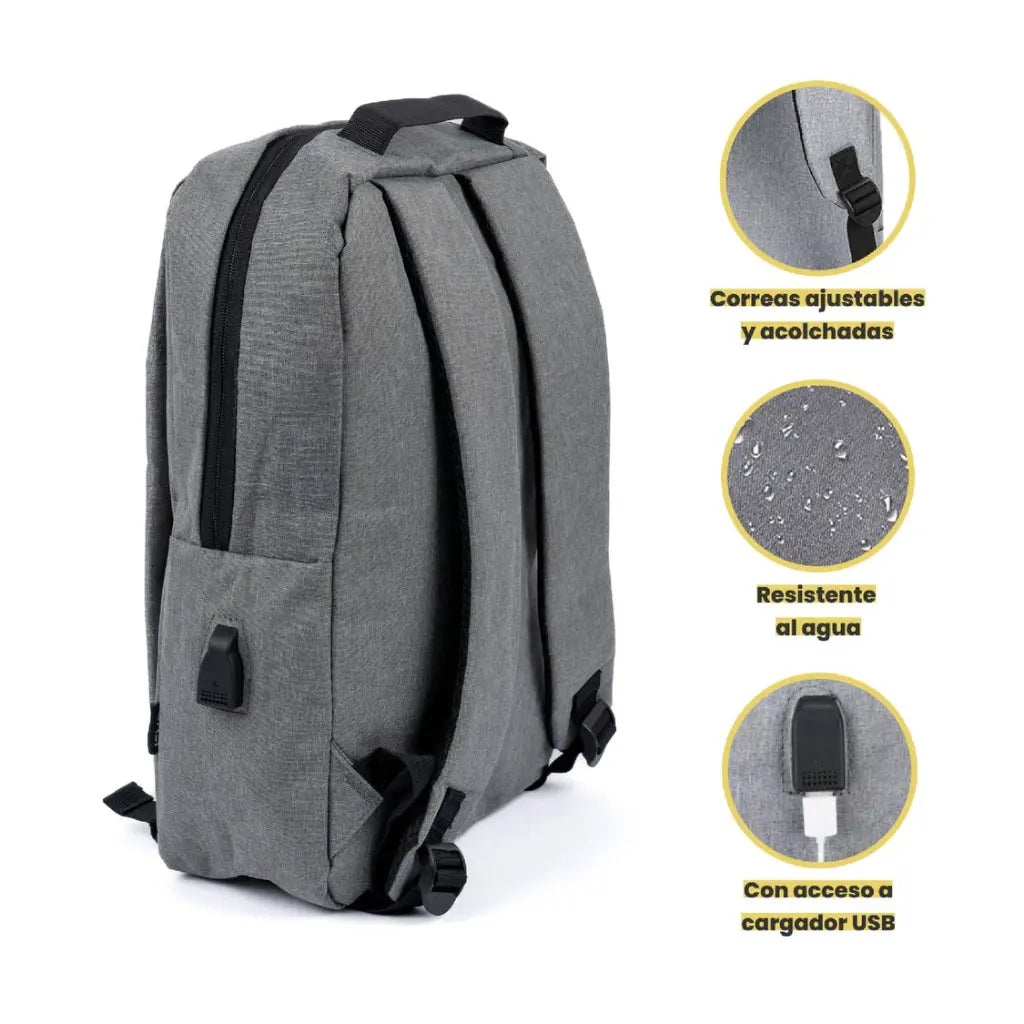 Mochila para Notebook con Puerto USB 15" Gris Levo