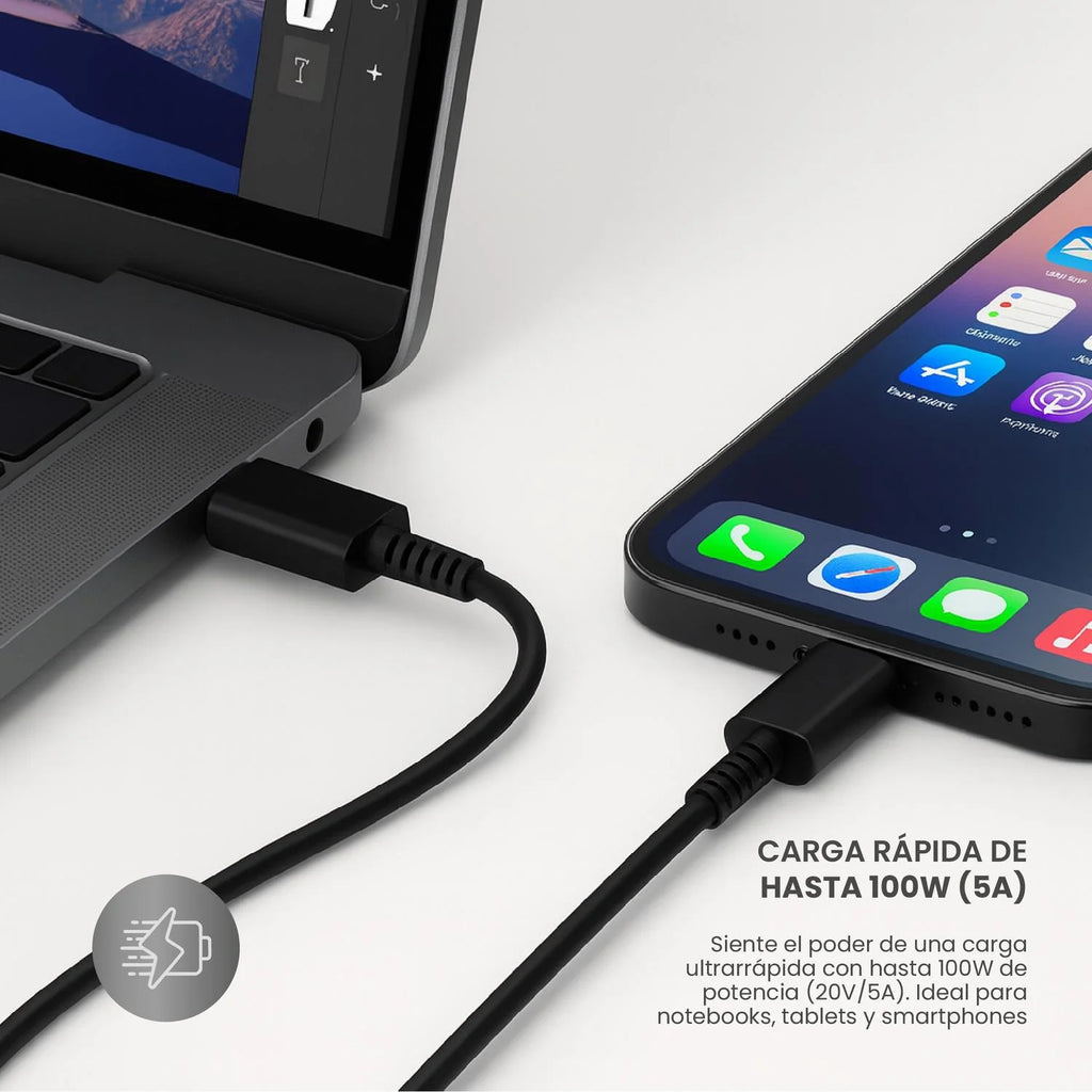 Cable De Carga Rápida USB-C 100W 5A 1Mt LEVO