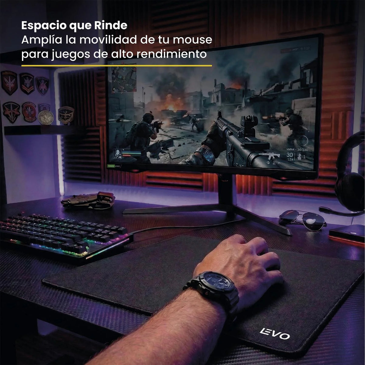 Mousepad Battlemat L 45x40 cm Antideslizante Negro LEVO