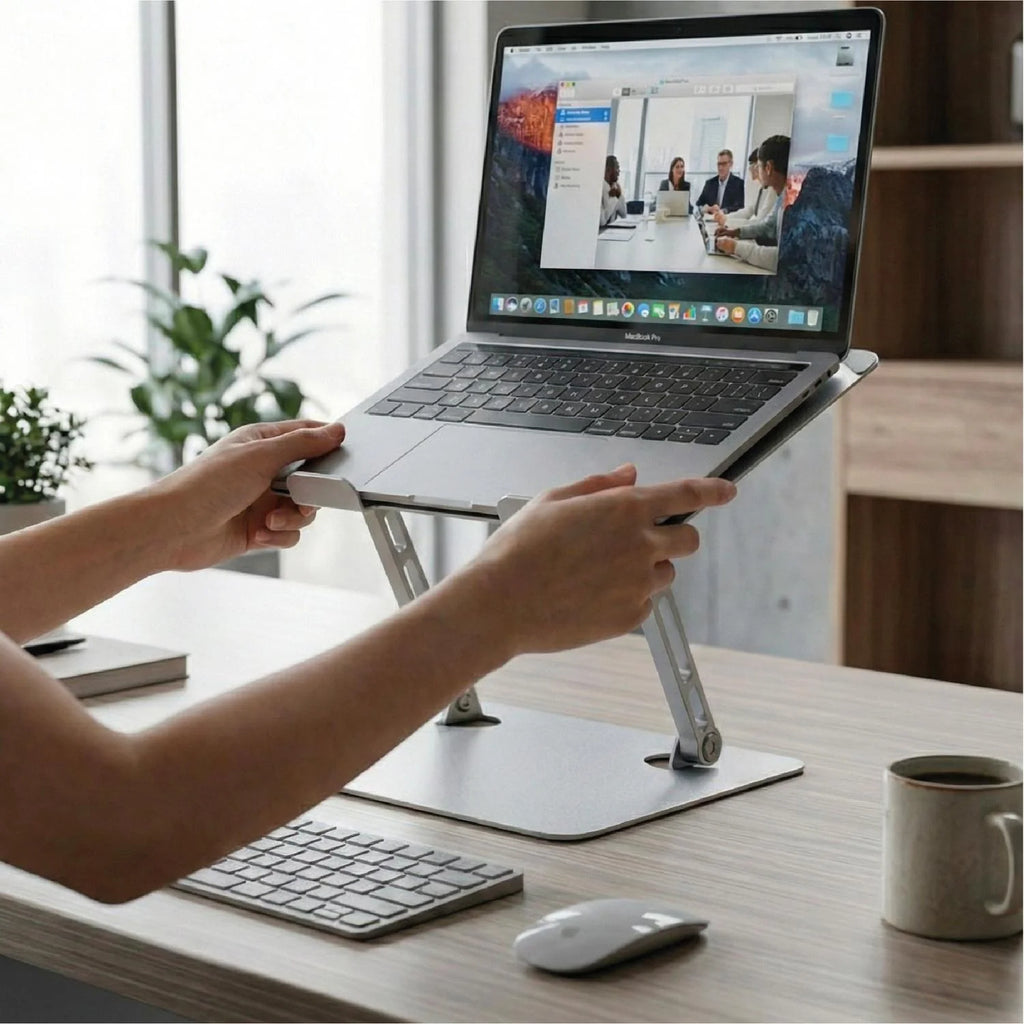Soporte Base Alzador Notebook Plegable Ajustable Gris LEVO