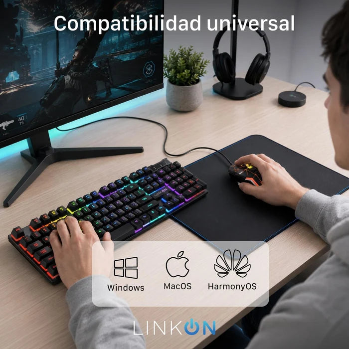 Kit Set Gamer Teclado Led + Mouse Inalambrico Usb Recargable