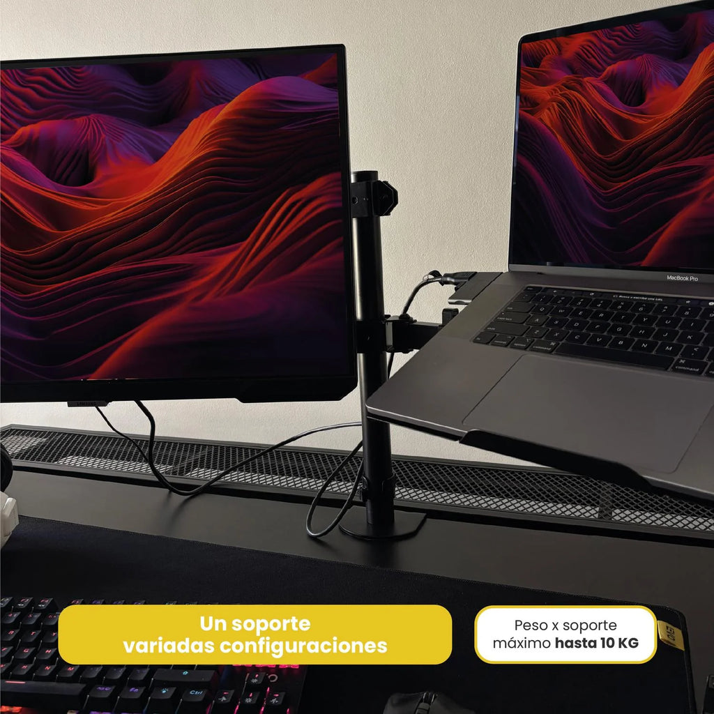 Soporte Brazo Doble Monitor Notebook Escritorio Negro LEVO