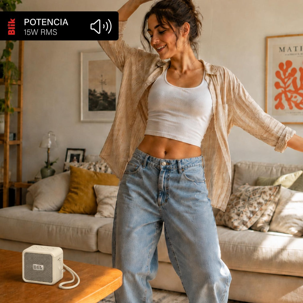 Parlante Bluetooth Portátil Blik BassGo 15W IPX6 19 Hrs Crema