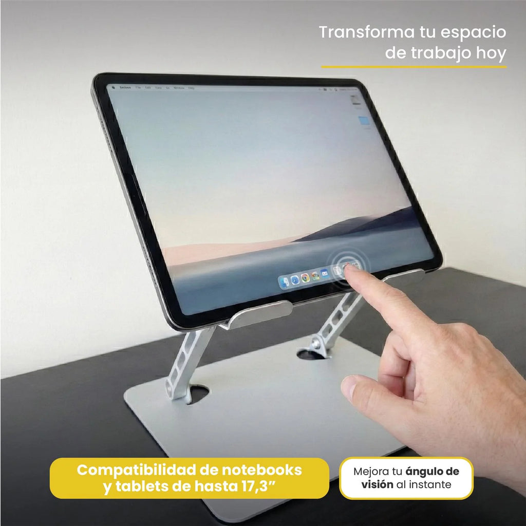 Soporte Base Alzador Notebook Plegable Ajustable Gris LEVO