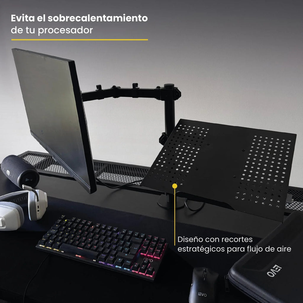 Soporte Brazo Doble Monitor Notebook Escritorio Negro LEVO