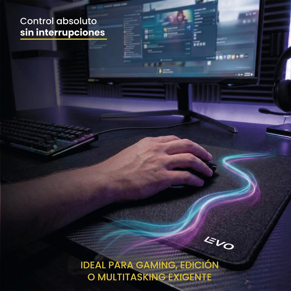 Mousepad Battlemat L 45x40 cm Antideslizante Negro LEVO