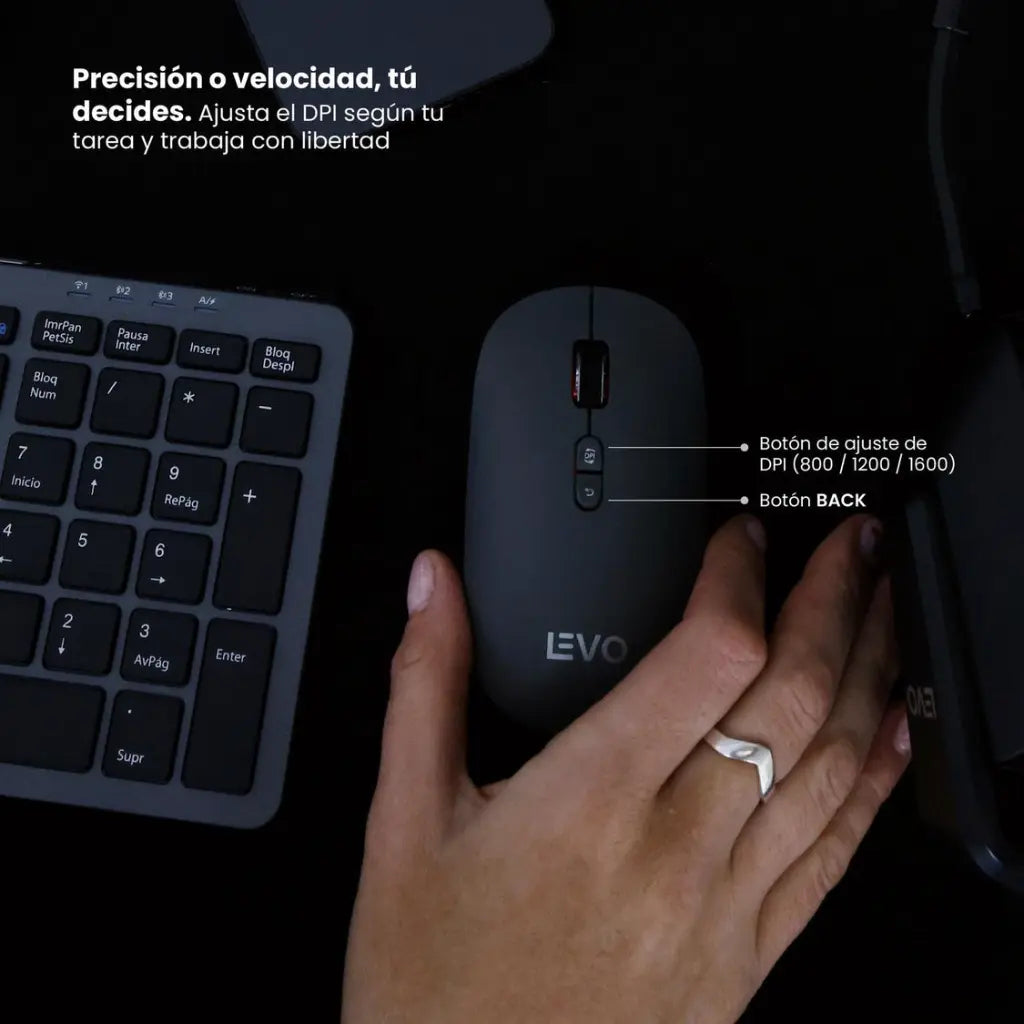 Mouse Inalámbrico Ultra Slim Silencioso Velar Grafito LEVO