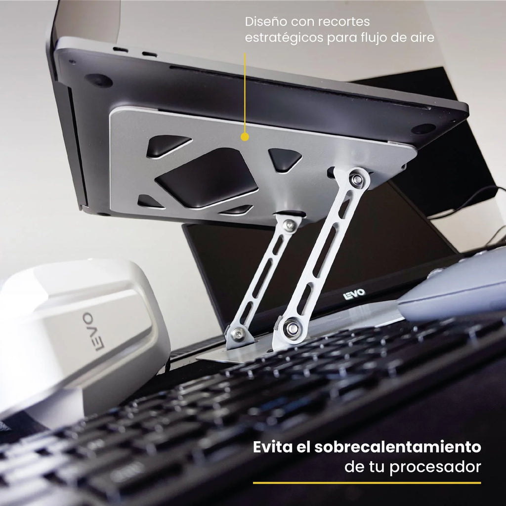 Soporte Base Alzador Notebook Plegable Ajustable Gris LEVO