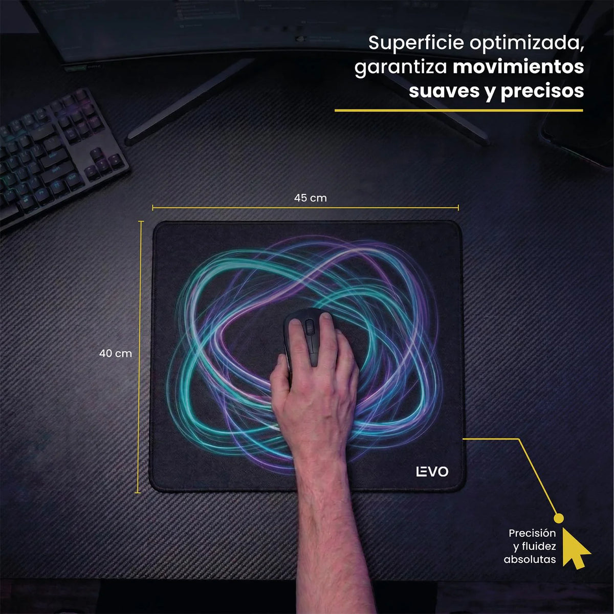 Mousepad Battlemat L 45x40 cm Antideslizante Negro LEVO