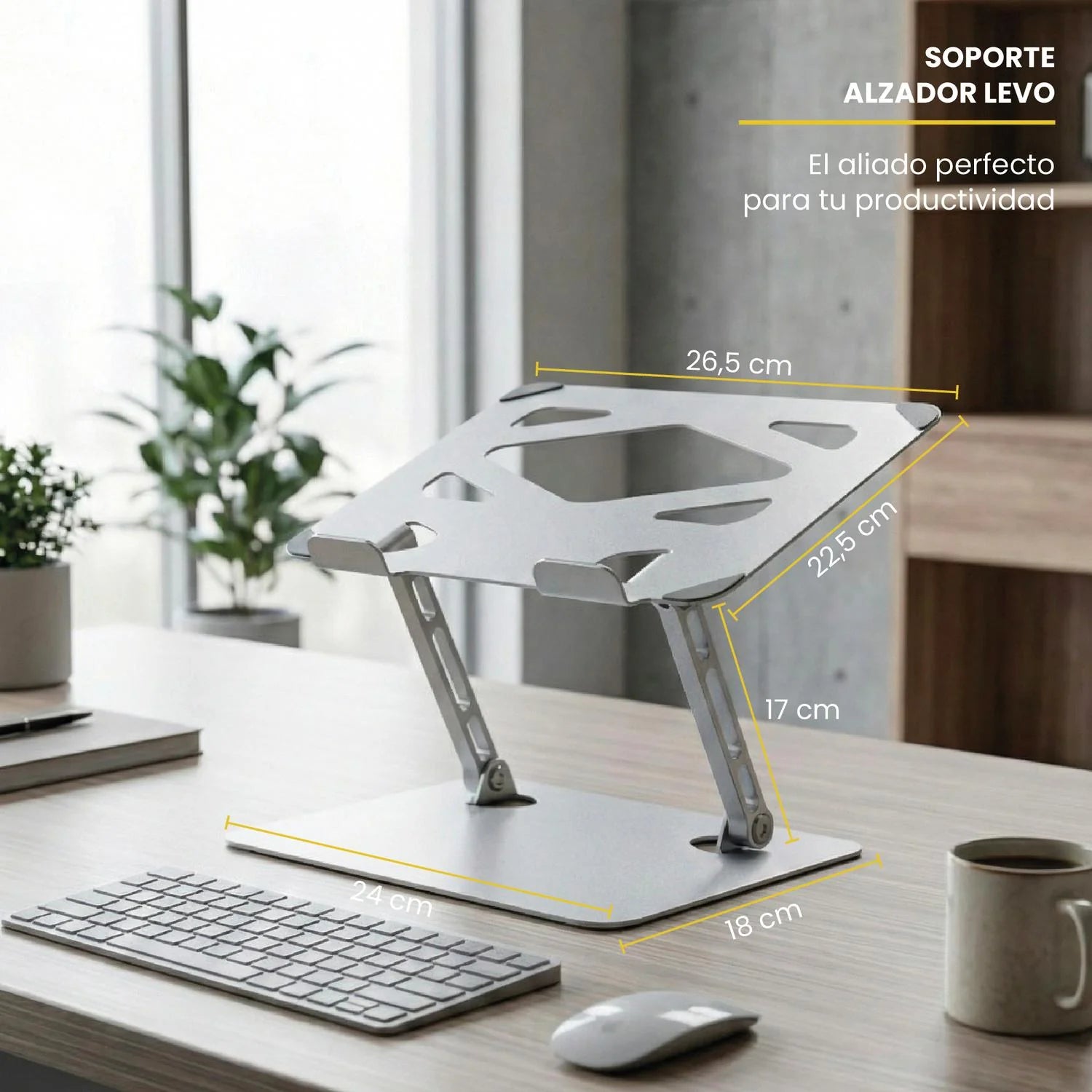 Soporte Base Alzador Notebook Plegable Ajustable Gris LEVO