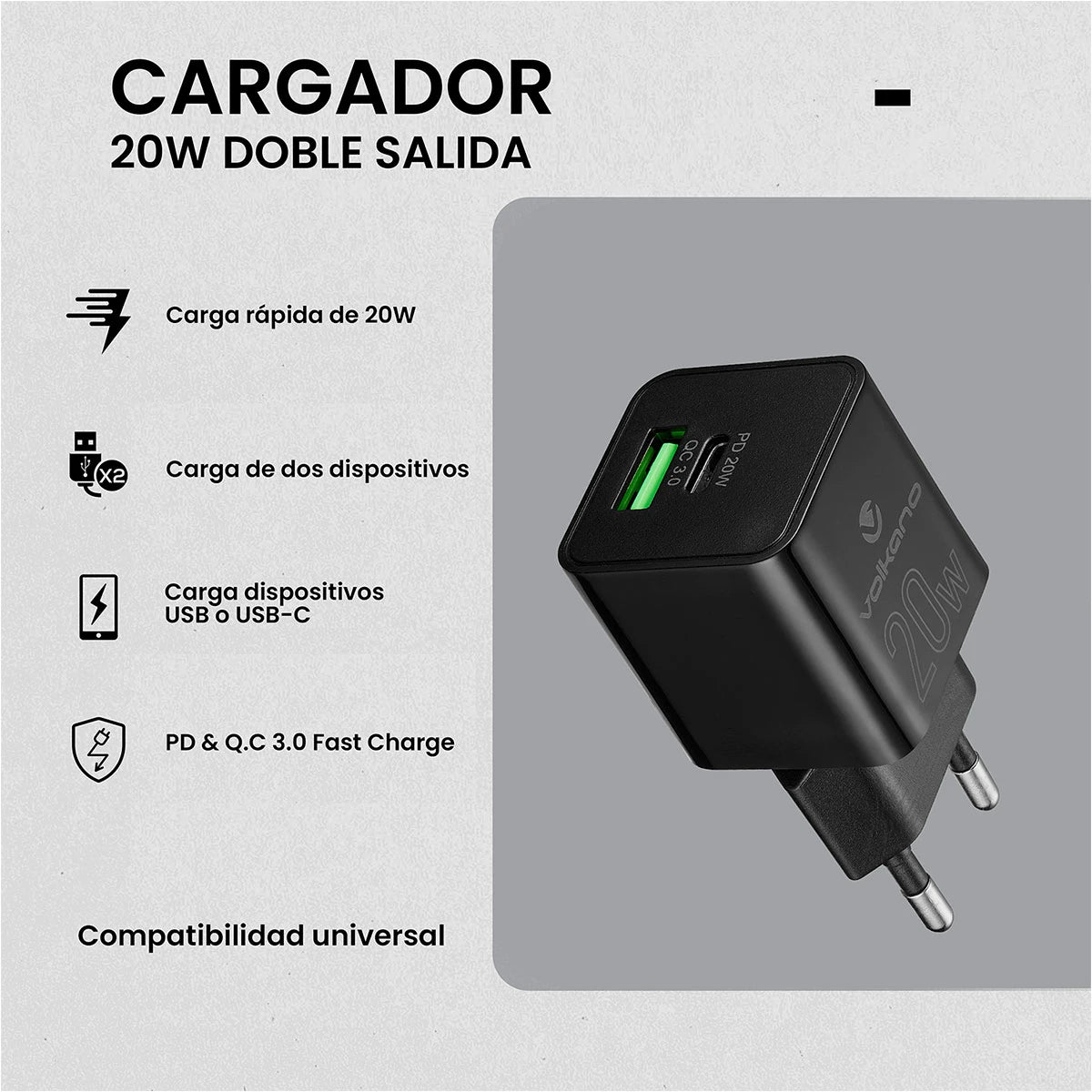 CARGADOR DE CELULAR 20W VOLKANO