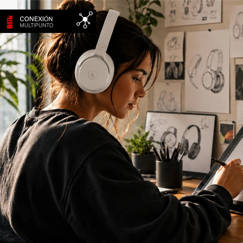 Audífonos Bluetooth Blik Neo Cancelación De Ruido 60H Crema