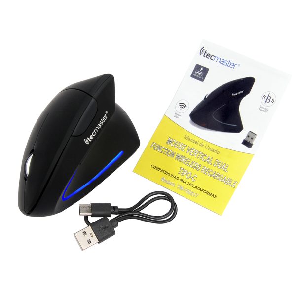 Mouse Vertical Dual Wireless Y Bluetooth Recargable Tipo-C, Negro