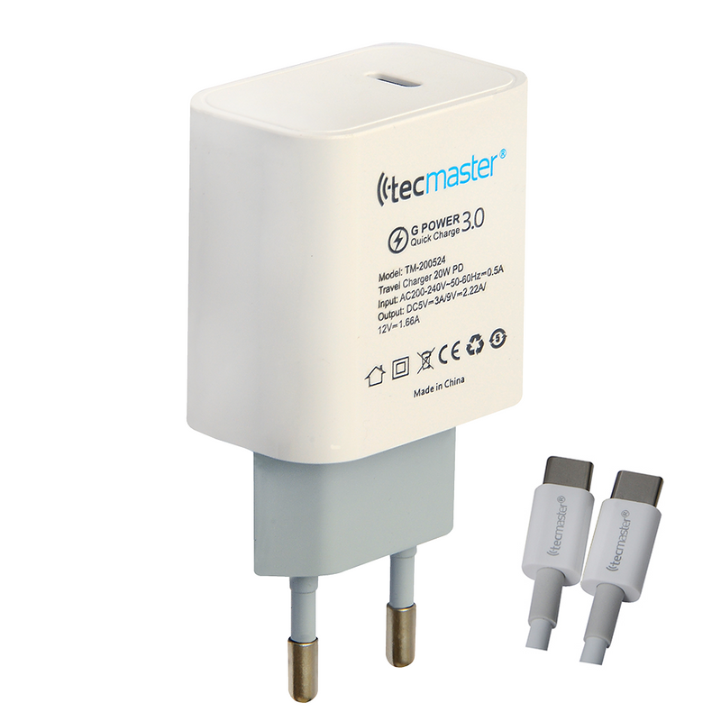 Cargador 20W Tipo-C con cable - Tecmaster